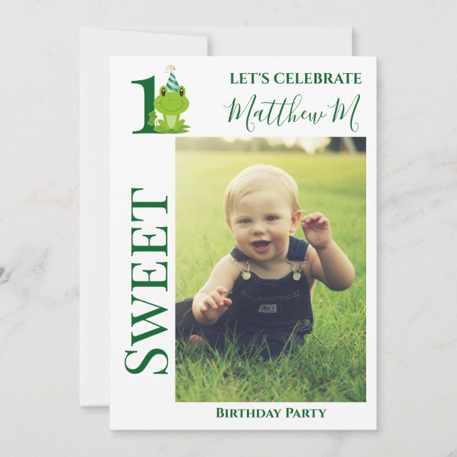 Frog 1st Birthday party invitation (Front)