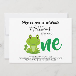 Frog 1st birthday party modern kids invitation