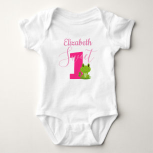 Frog 1st birthday Party Sweet One Baby girl name  Baby Bodysuit