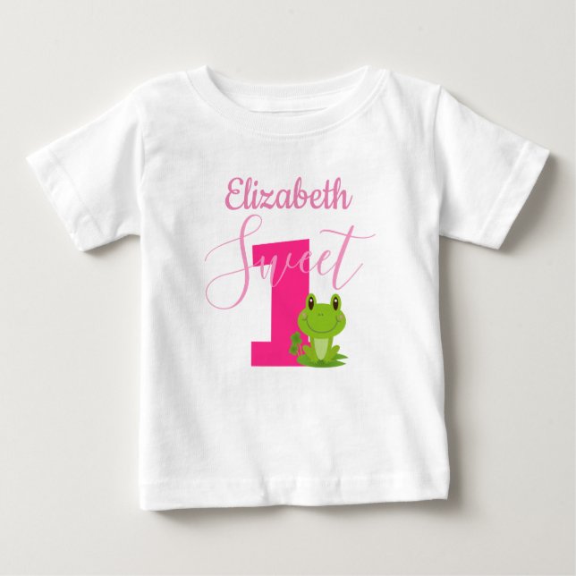 Frog 1st birthday Party Sweet One Baby girl name T-Shirt (Front)
