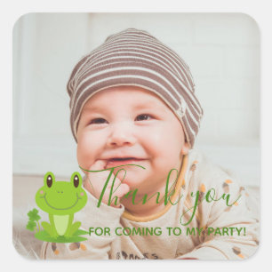 Frog 1st Birthday Thank you Photo Party Square Sti Sticker