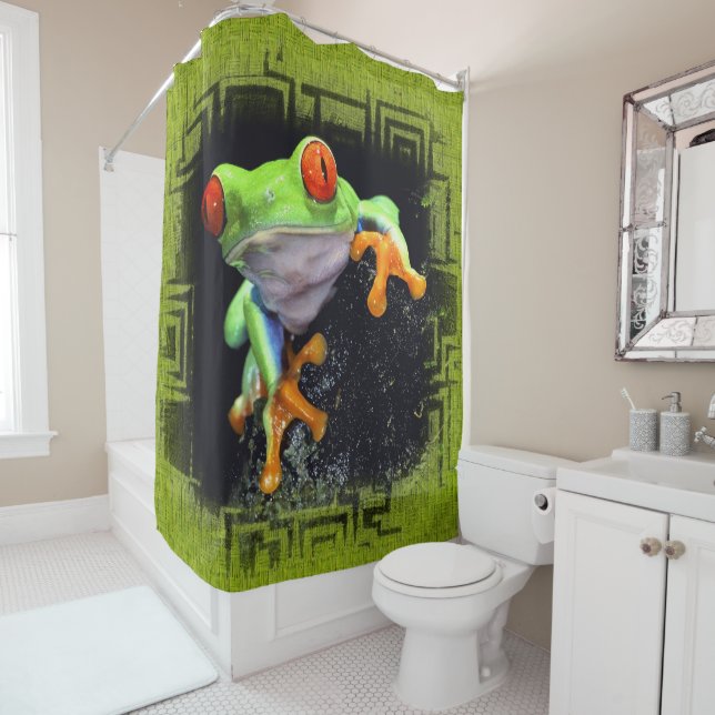 Frog 3 Bordered Options Shower Curtain (In Situ)