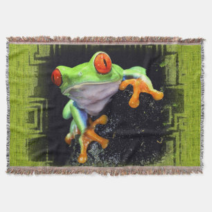 Frog 3 Bordered Options Throw Blanket