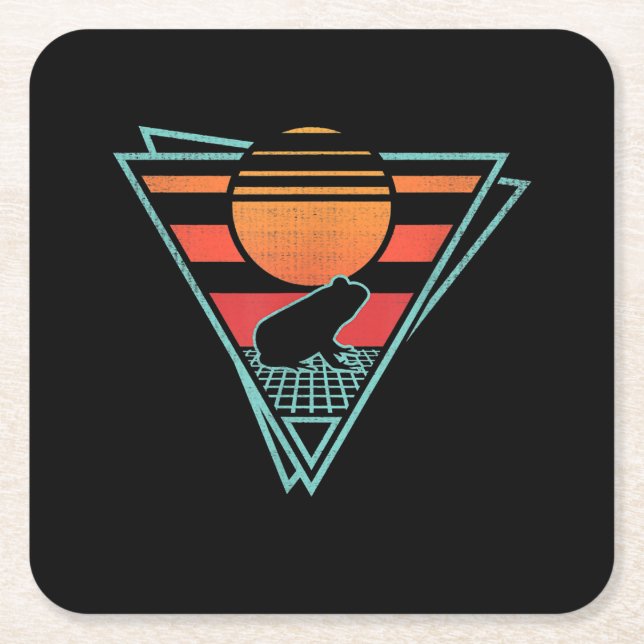 Frog 80s EDM Synthwave Gift Square Paper Coaster (Front)