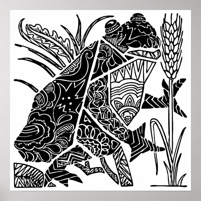 Frog abstract black and white tribal art poster (Front)