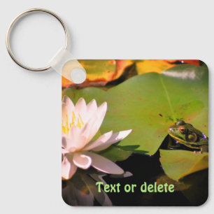 Frog Admiring Lotus Water Lily Personalised Key Ring