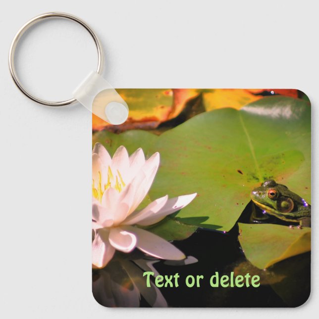Frog Admiring Lotus Water Lily Personalised Key Ring (Front)