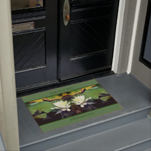 Frog Admiring Water Lily Lotus Flower Personalised Doormat