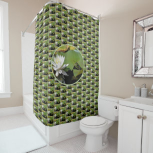 Frog Admiring Water Lily Nature Shower Curtain