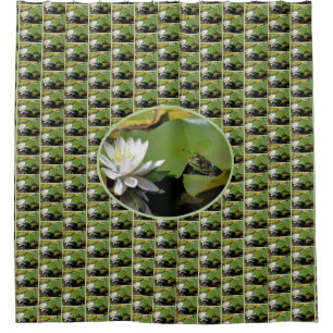 Frog Admiring Water Lily Nature Shower Curtain