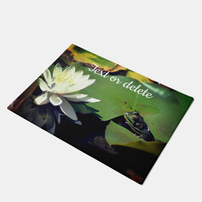 Frog Admiring Water Lily Personalised  Doormat (Angled)