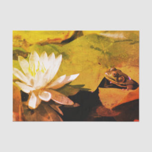Frog Admiring Water Lily Vintage Decoupage Tissue Paper