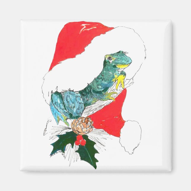 Frog and Christmas Hat Holiday Season Printed Magnet (Front)