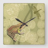 Frog and Dragonfly on Water Lilies