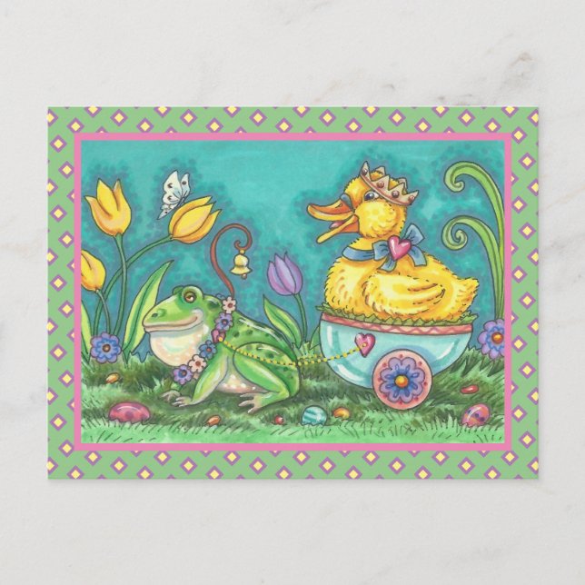 FROG AND DUCK PRINCE. WHIMSICAL EASTER POSTCARD (Front)