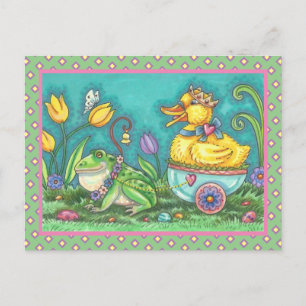 FROG AND DUCK PRINCE. WHIMSICAL EASTER POSTCARD