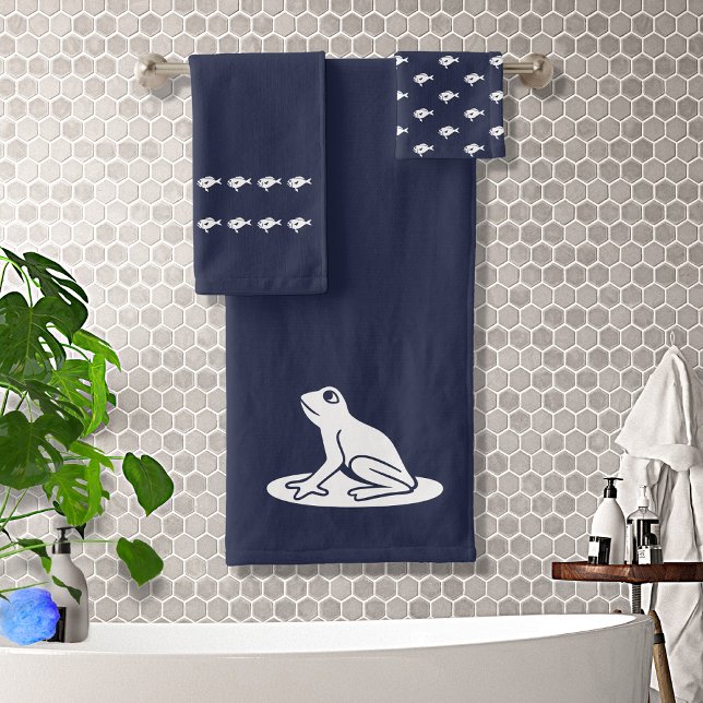 Frog and Fish Bath Ocean Blue & white Towel Set (Creator Uploaded)