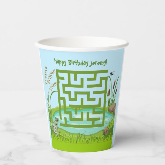 Frog and Fly Maze Birthday Paper Cups (Front)