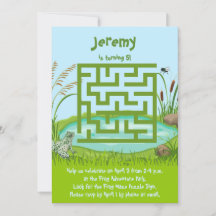 Frog and Fly Maze Puzzle Birthday Invitations