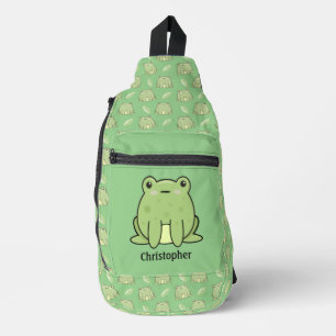 Frog And Leaf Pattern Custom Name Sling Bag