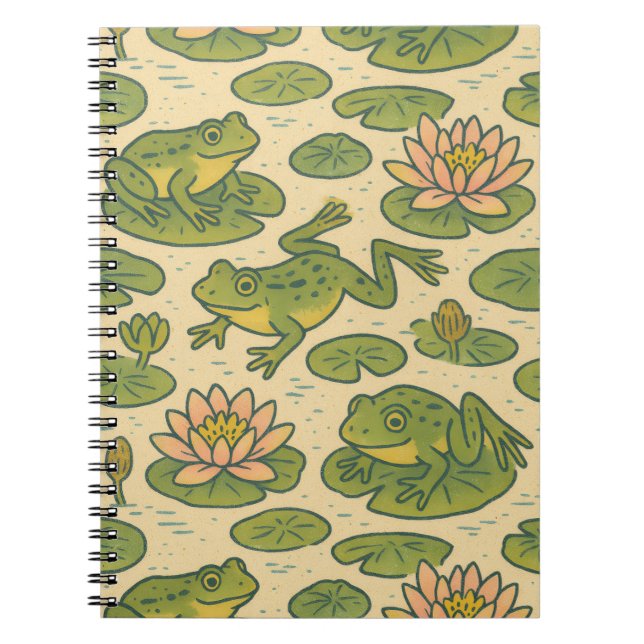 Frog and Lili pads Waterlilies Frogs               Notebook (Front)