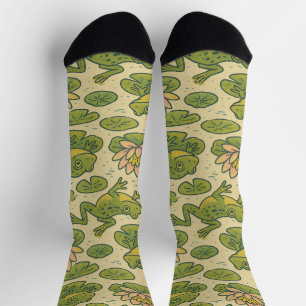 Frog and Lili pads Waterlilies Frogs               Socks