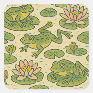 Frog and Lili pads Waterlilies Frogs               Square Sticker