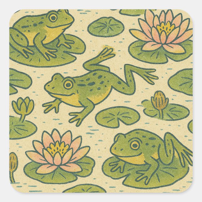 Frog and Lili pads Waterlilies Frogs               Square Sticker (Front)