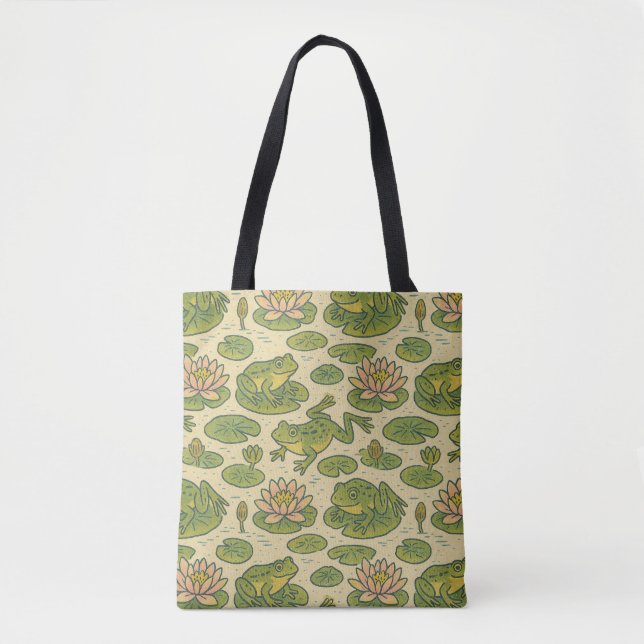 Frog and Lili pads Waterlilies Frogs               Tote Bag (Front)
