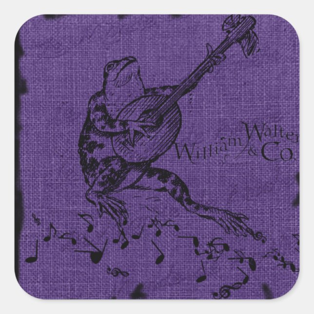 Frog and Lute Purple Square Sticker (Front)