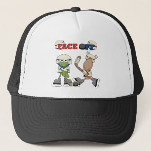 Frog and Moose Hockey Face Off tshirts and Gifts Trucker Hat