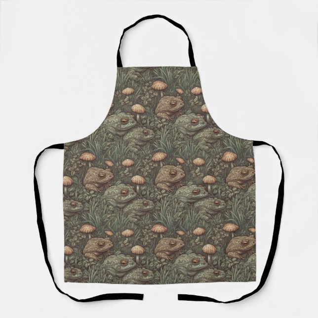 Frog and Mushroom All-Over Print Apron (Front)