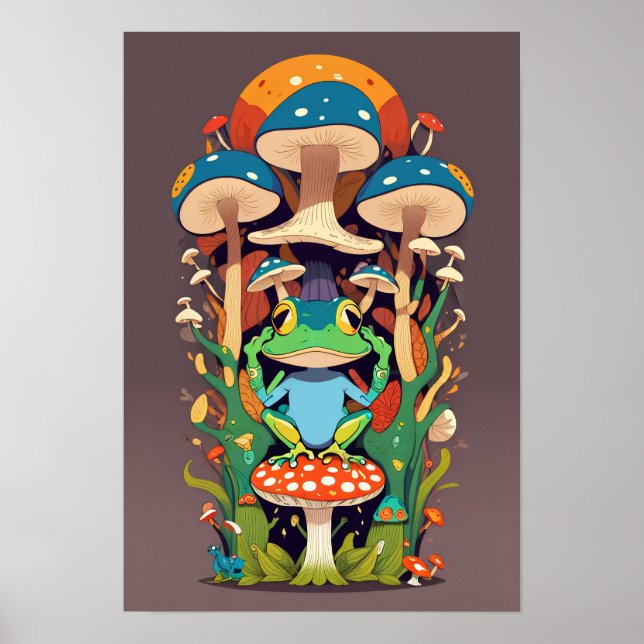 Frog and Mushroom  - Enchanting Nature Art Poster (Front)