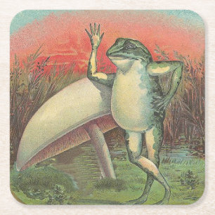 Frog and Mushroom Square Paper Coaster