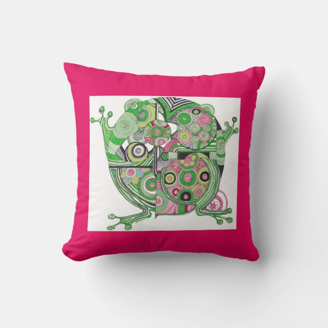 Frog and Wanderlust Throw Pillow (Front)