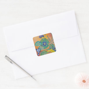 frog and water lilies square sticker