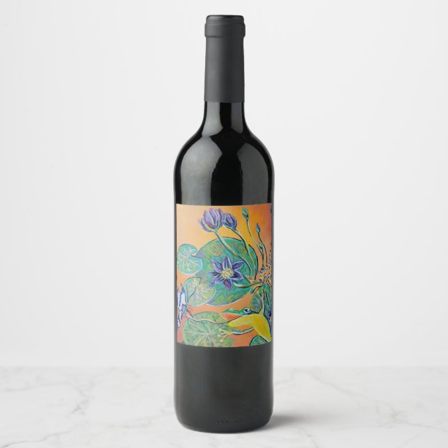 frog and water lilies wine label (Front)