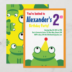 Frog Animal Kid's Birthday Party Invitations