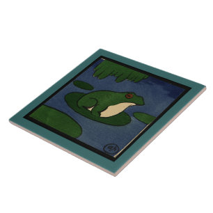 Frog - Antiquarian, Colourful Book Illustration Ceramic Tile
