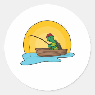 Frog as Angler in Boat Classic Round Sticker