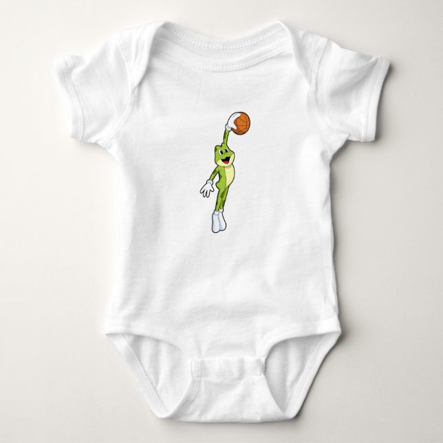 Frog as Basketball player with Basketball.PNG Baby Bodysuit (Front)