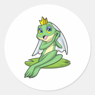 Frog as Bride at Wedding with Crown Classic Round Sticker
