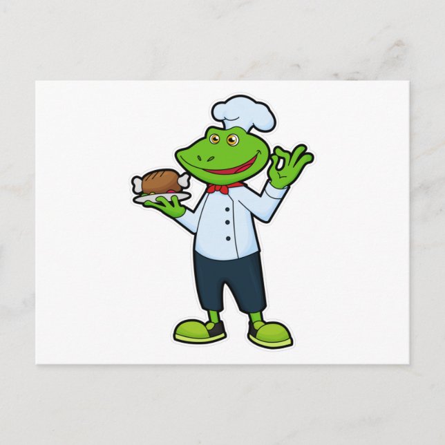 Frog as Cook with Serving plate & Chicken Postcard (Front)