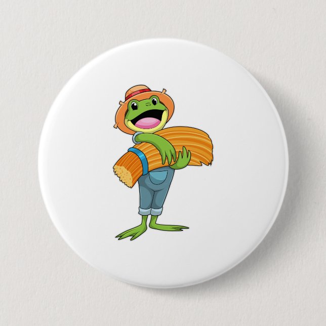 Frog as Farmer with Straw 7.5 Cm Round Badge (Front)