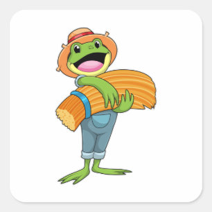 Frog as Farmer with Straw Square Sticker