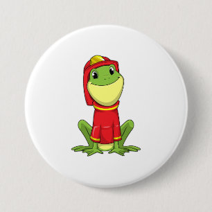 Frog as Firefighter with Helmet 7.5 Cm Round Badge
