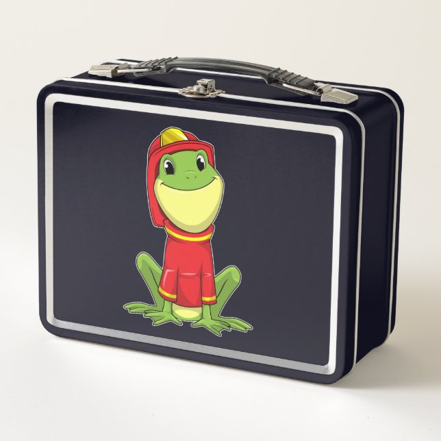 Frog as Firefighter with Helmet Metal Lunch Box (Front)