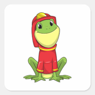 Frog as Firefighter with Helmet Square Sticker