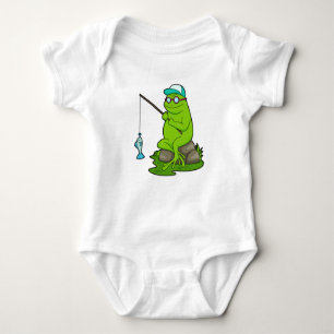 Frog as Fisher with Fishing rod & Fish Baby Bodysuit