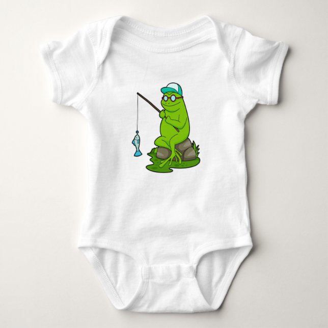 Frog as Fisher with Fishing rod & Fish Baby Bodysuit (Front)